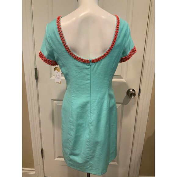 Lilly Pulitzer Nora Aqua Blue Coral Beaded Sheath Dress Size 4 - Picture 6 of 8